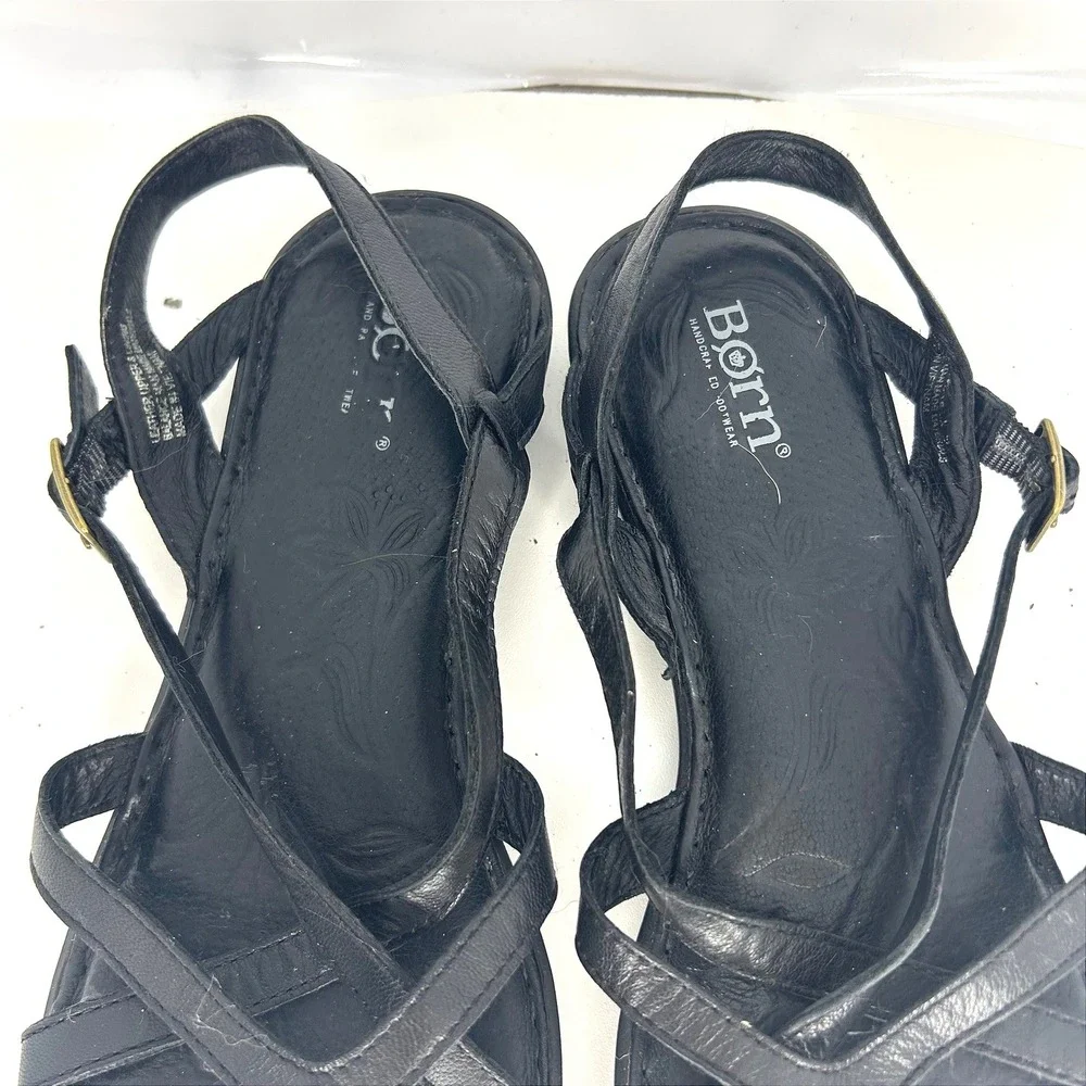 Born Leather Coastal Grandmother Strappy Slingback Sandals Size 8 Black